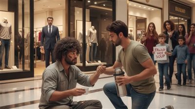 تظاهر بأنه متسوّل في مول يملكه… لكن ما فعلته عاملة النظافة قلب الموازين بالكامل